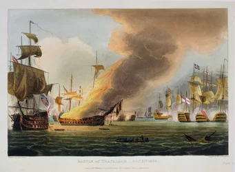 La batalla de Trafalgar, 21 de octubre de 1805, grabado por Thomas Sutherland para 